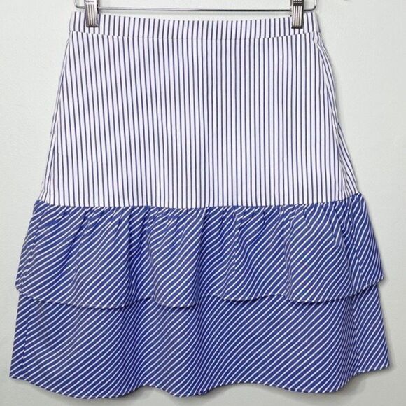 J. Crew Cocktail Hours Ruffle Striped Tiered Skirt Nwt 4 Blue & White - Picture 5 of 13